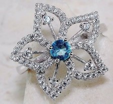 1CT Aquamarine White Topaz 925 Solid Sterling Silver Ring Sz 8 GB2-9