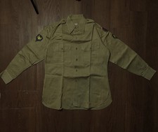 Vintage 50s Korean War US Army Cotton Khaki Uniform Shirt 15.5x33 9th Infantry