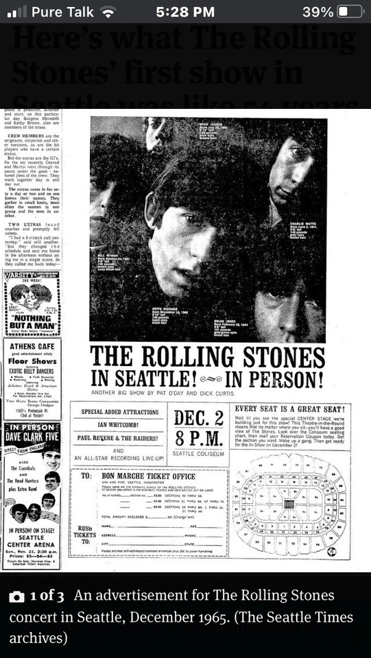 ROLLING STONES 1965 2nd U.S. TOUR Photo Mick Jagger And Brian Jones Seattle Wa. - Image 3 of 3