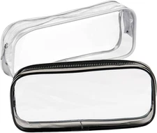 2 Pcs Clear Travel Toiletry Bags Set Makeup Cosmetic Organizer Pouch Black White