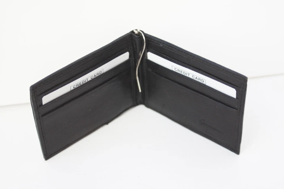 Black Genuine Leather Bifold Spring loaded Money Clip Mens Wallet Front Pocket - Image 3 of 4