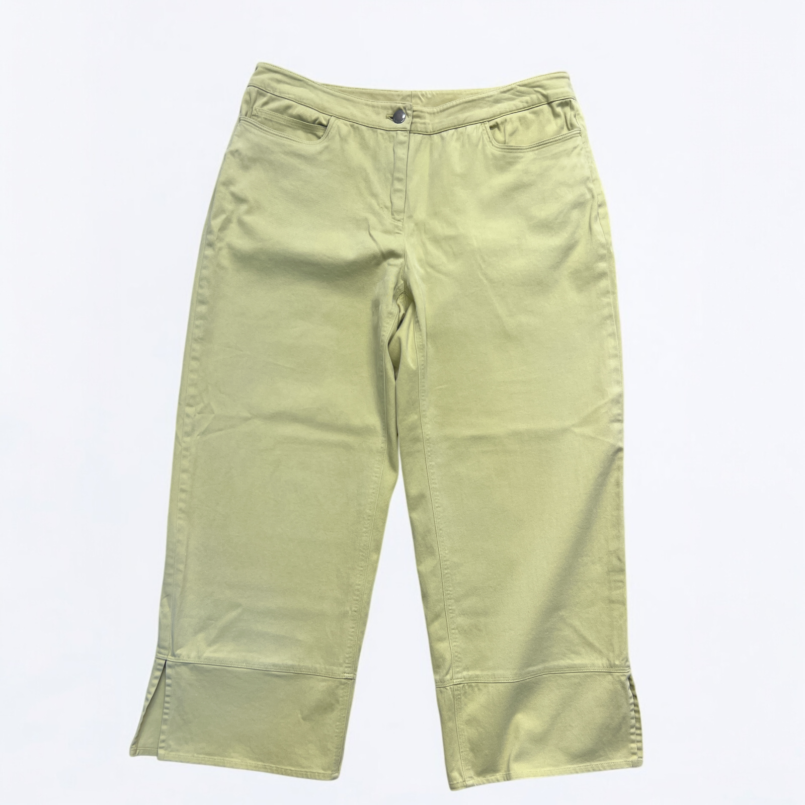 ALTRA Pantaloni Eileen Fisher M verde lime gamba larga polsini spaccati casual minimalista