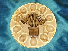 VTG Lucite Trivet EASTER Egg Plate with Wooden Utensils 1970s Acrylic Tray RARE
