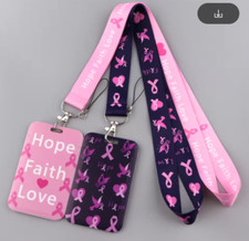 new 1set Breast cancer key chain Lanyard acrylic ID Badge Holder Key Neck Strap