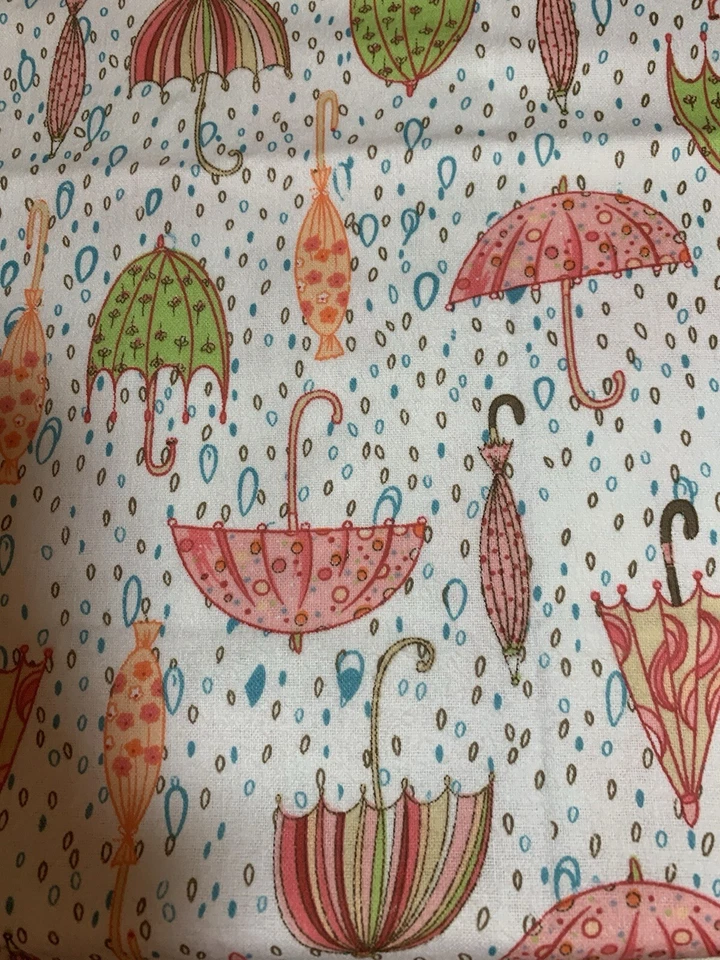 34" Piece of French Multicolor Umbrellas White Background Flannel Fabric 42" - Image 3 of 4