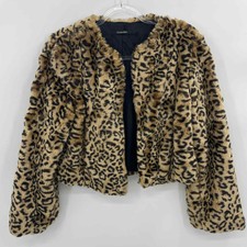 Elyse Walker Leopard Faux Fur Cropped Jacket Size S Open Front Lined Elysewalker