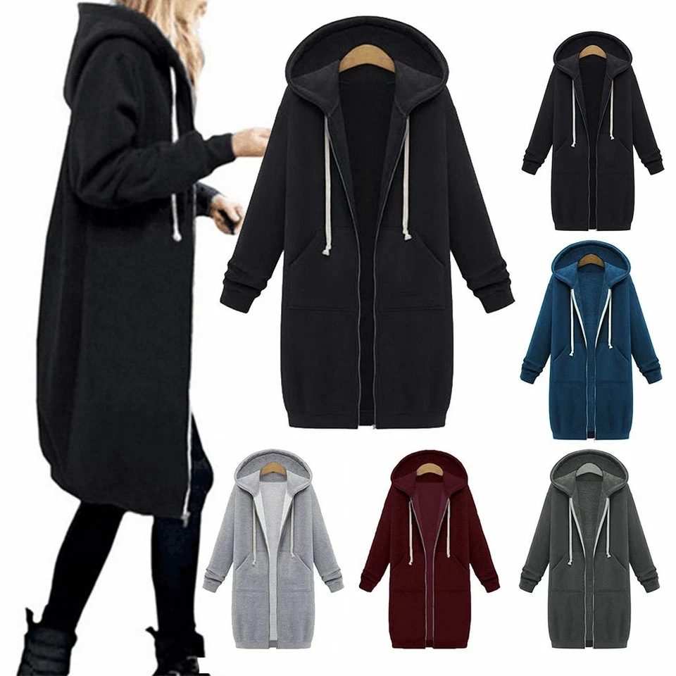 Women Winter Warm Hoodie Sweater Hooded Zipper Long Jacket Coat Sweatshirt lot - Image 4 of 4