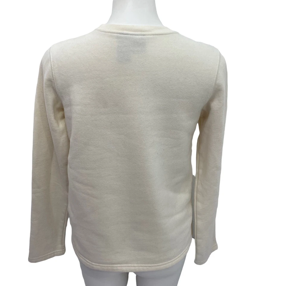 Basic Editions Sweatshirt Womens Small Floral Embroidery Cream Blue Grandmacore - Image 3 of 4