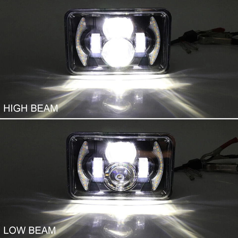 4pcs 4x6 inch LED Headlights DRL Hi/Lo Beam H4 Fit GMC W3500 W4500 W5500 Forward - Image 2 of 4