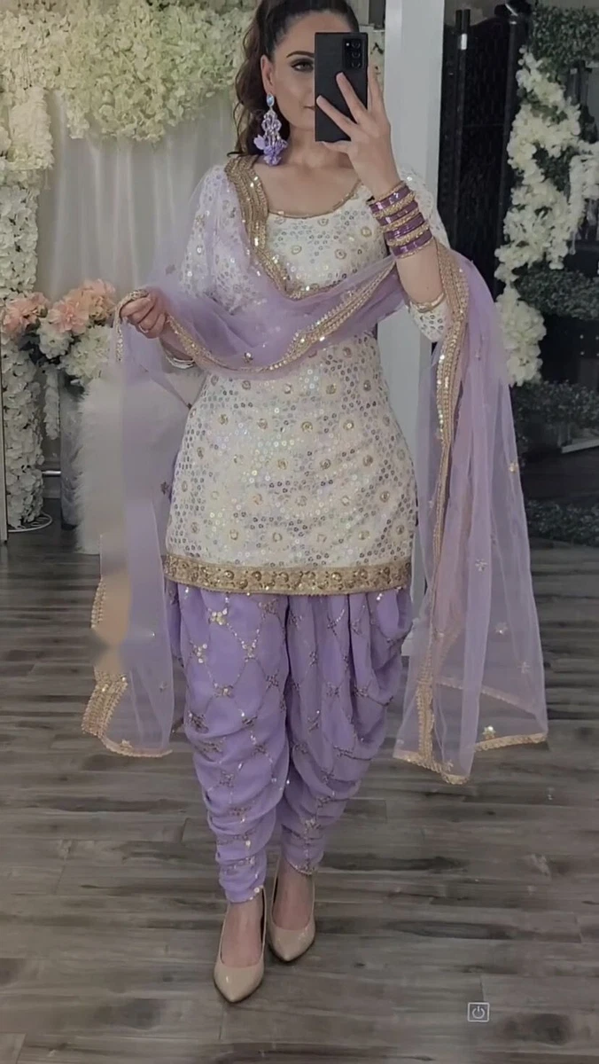 Buy Purple Mirror Work Muslin Readymade Dhoti Salwar Suit Online