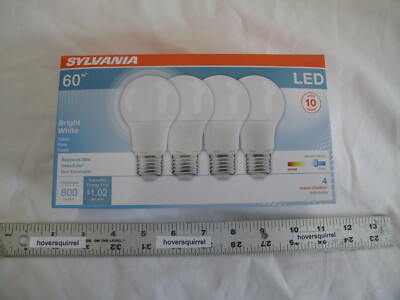 (4) NEW Sylvania 60w LED A19 Light Bulbs Bright White 3500K  /  Non-Dimmable