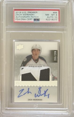 2016 UD PREMIER Zach Werenski #206/299 PSA 8 DNA 10 RC AUTO PATCH ROOKIE