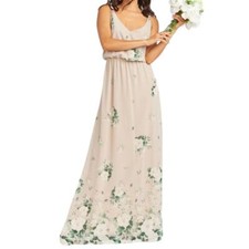 Show Me Your Mumu Kendall Blouson Maxi Dress Beige Green Floral Lined V Neck M