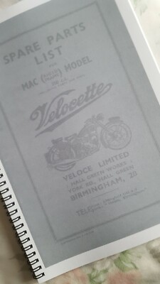 VELOCETTE MAC RIGID 350 cc PARTS BOOK 68 PAGES REPRODUCED A4