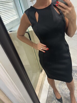CALVIN KLEIN Sleeveless Sheath with Front Cut Out Dress 6 Black Scuba Nwt