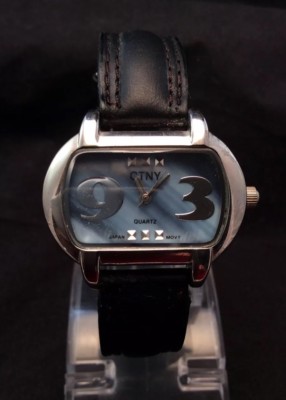 Very Nice CTNY Quartz Watch With Blue Face And Black Leather Band