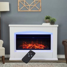 34 inch Electric Fire and Surround 7 LED Flame Electric Fire Suite with Remote