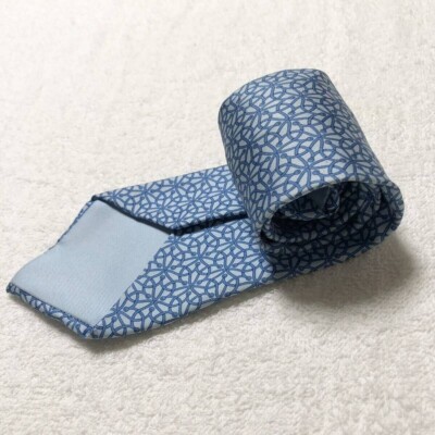 HERMES Neck tie Silk Blue Logo japan seller N1112 35 business Made