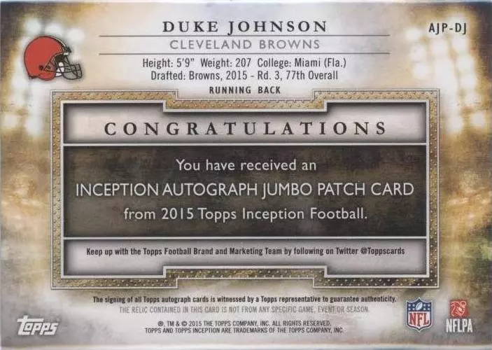 2015 Topps Inception Duke Johnson #AJP-DJ