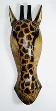 Stylized African Hand Carved Wooden Giraffe Tribal Wall 10” Mask