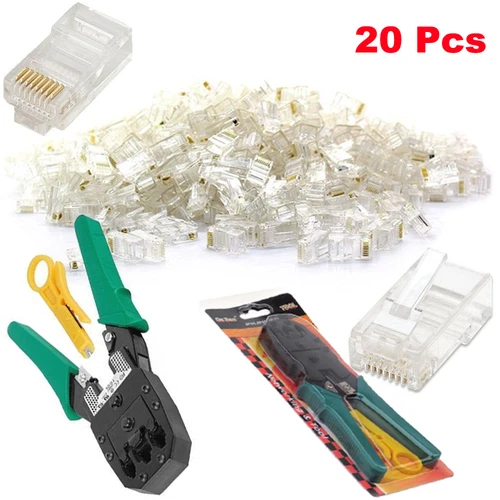 crimping tool + connectors network lan rj45 cat 5e cat 6 ethernet cable stripper image 2