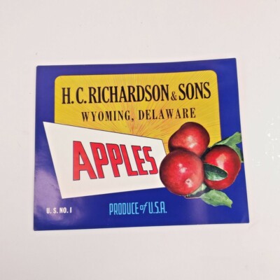 Vintage Unused 1950's H.C. RICHARDSON & SONS Wyoming, DE  APPLE CRATE LABEL-MINT