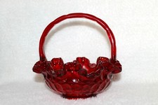 Vtg Ruby Red Glass Thumbprint Dbl Crimp Ruffle Basket 8