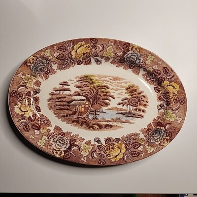 Nasco Mountain Wood-land 12.5'' Oval Serving Platter - Vintage 1950s - Near Mint