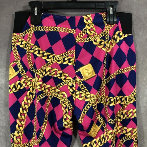 Nicki Minaj Diamond Gold Chain Leggings Womens Junior XL Pink Blue Gold Elastic - Picture 6 of 10