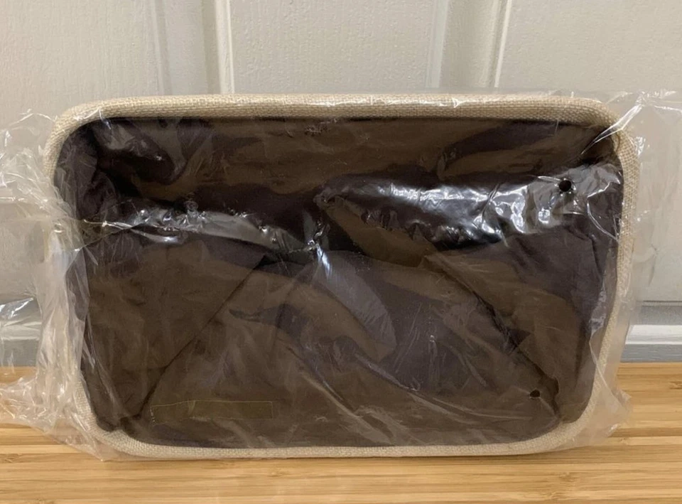 New Set of 2 Collapsible Baskets Brown & Beige Canvas Cloth Bin 10” x 9” x 7" - Image 2 of 3