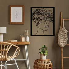 Face and Flowers Metal Wall Art, Wall Decor, Wall Hangings, Large Wall Art,