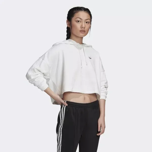 Adidas white cropped hoodie sale