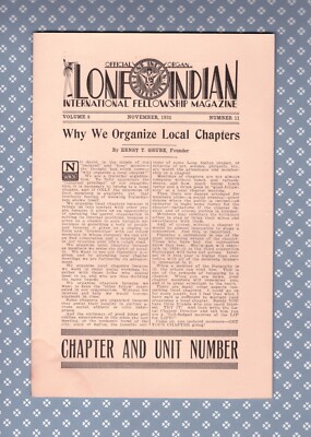 LSA  Lone Scouts  LIF Lone Indian Fraternity  Vol. 8  N 11  Nov  1933  Excellent
