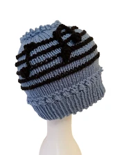 OBD Handmade, Hand Knit, Baby Blue Beanie Bobbles Cap w/Musical Notes