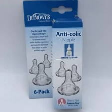 Dr Brown's Anti Colic Baby Bottle Nipple 6 Pack Narrow Slowest Flow Preemie