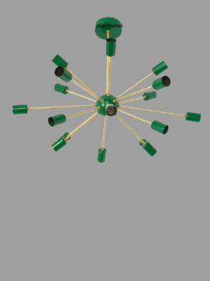 18 Arms Mid Century Brass Sputnik Chandelier Green Paint Finish Decorative Light