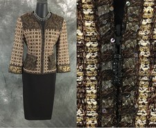 BEAUTIFUL St John couture knit brown multi embellished skirt suit size 4