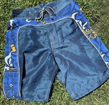 New Dead Stock Y2K Men’s Metallic Nylon Boardshorts Made In USA Hardcore 32