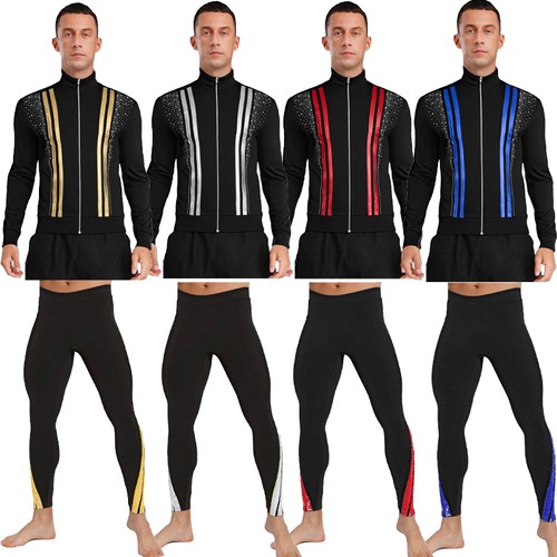 Mens Outfit Pants Dancewear Stage 2-piece Set Suit Metallic Tango Stripes Top - Picture 2 of 58