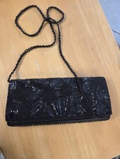Bijoux Terner Black bead sequins clutch or strap Purse