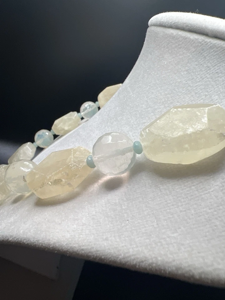 Коренастый аквамарин и необработанный цитрин стиль бисером ожерелье застежка из чистого серебра - Изображение 4 из 4