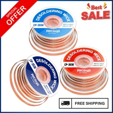 3Pcs Solder Wick Braid Kit with Flux, Low Residue Desoldering Wire 10ft Each USA