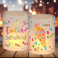 12 Windlicht Tischdeko Einschulung, Endlich Schulkind 2024 Deko, Schulanfang