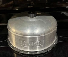 Vintage Aluminum Cake Keeper with Cover & Base Mid Century
