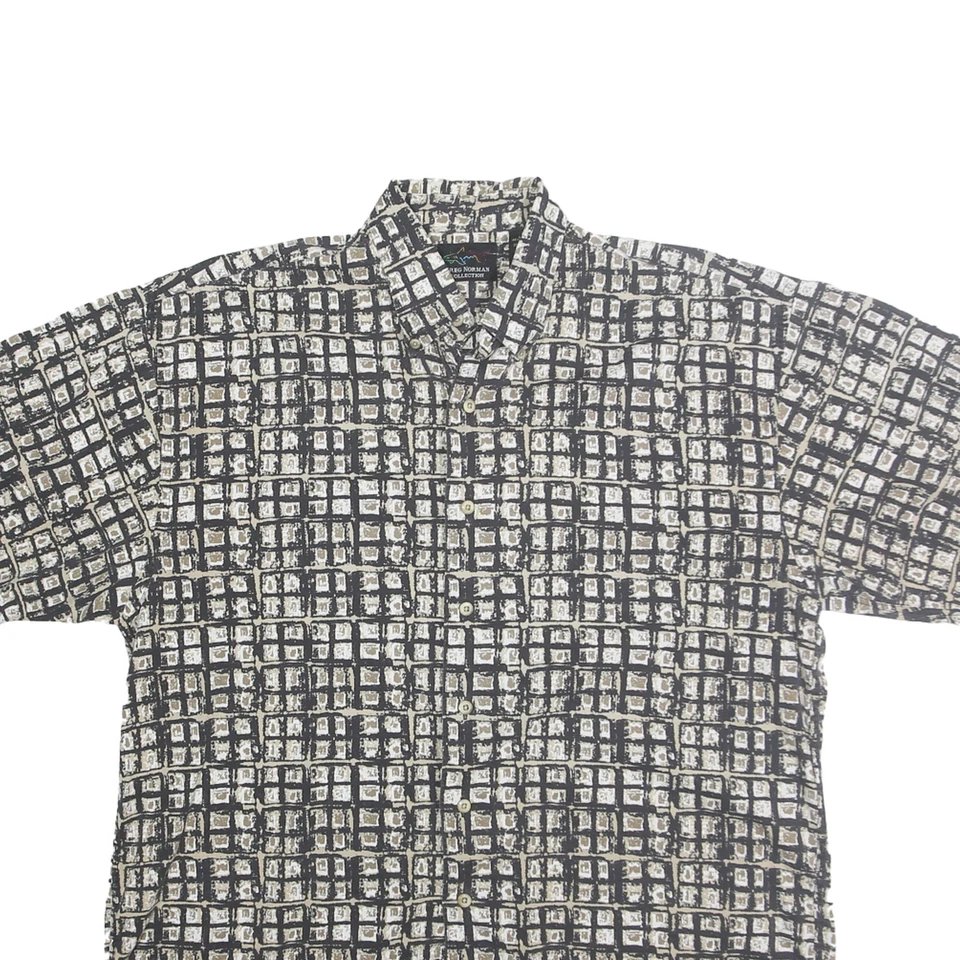 GREG NORMAN COLLECTION Hombre Negro Gris Estampado Algodón Mezcla Camisa L Botón - Imagen 2 de 4