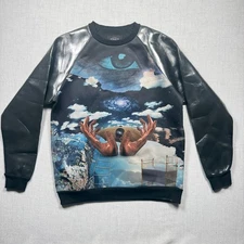 Bleecker & Mercer Sweatshirt Surreal Graphic Faux Leather Black Pullover Size XL