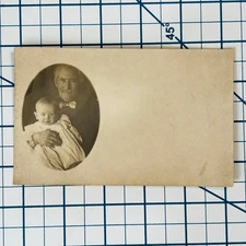 RPPC Vintage Real Photo Postcard Great Grandpa Ludlow & Baby Freeport MI