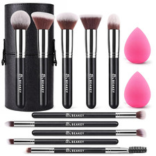 13PCS Makeup Brush Set with Case & 2 Sponges, 10 Makeup Brushes Full Face Kit, B