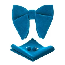  Mens Pretied Bowties Velvet Solid Color Adjustable Oversized Tuxedo Bow Blue