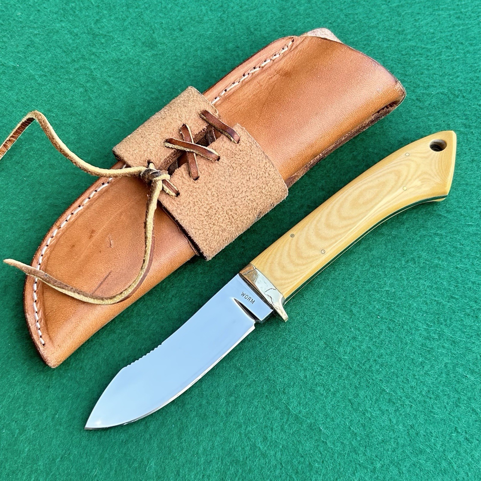 1970s Leon "Worm" Pittman Custom Fixed Blade Hunter Knife Micarta w/ Sheath